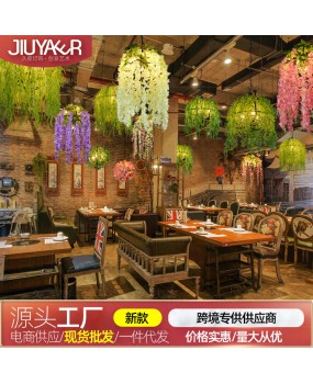 Industrial style retro walnut music restaurant bar plant flower pendant light creative green plant circular art pendant light