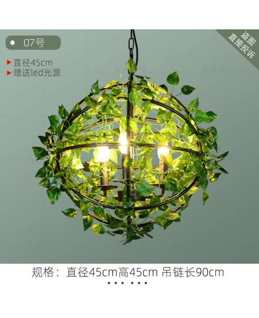 Industrial style retro walnut music restaurant bar plant flower pendant light creative green plant circular art pendant light