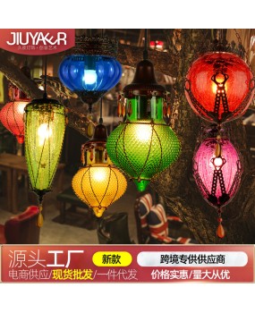 American retro colored glass chandelier creative theme Western restaurant aisle bar counter booth personalized diffuse coffee lighting fixtures