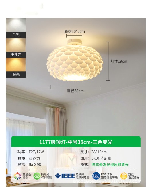 Bedroom ceiling light, modern and simple, master bedroom, study, warm French cream style lighting, creative feather room light
