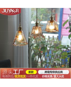 Nordic retro brass glass pendant light, bedside lamp, Japanese Wabi Sabi homestay, Western restaurant, bar counter, entrance single head pendant light