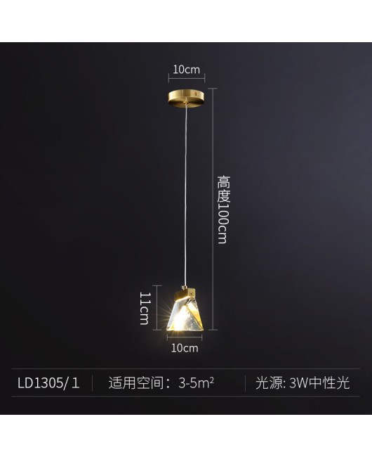 Postmodern luxury crystal pendant light Nordic all copper creative bedroom bedside lamp corridor single head dining bar pendant light