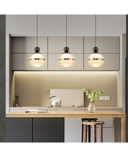Nordic master bedroom amber single head round ball headboard pendant light, high-end modern and simple long line bar counter pendant light