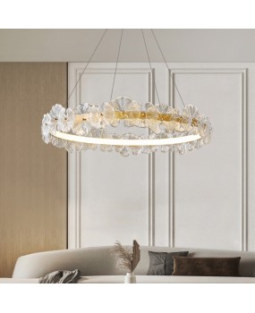 Full copper French pendant light, living room main light, luxurious 2024 new designer, high-end art glass dining room bedroom light