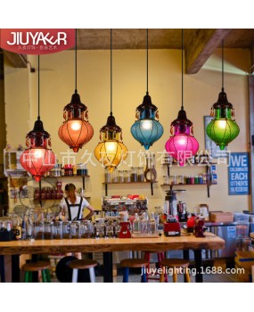 American retro colored glass coffee lighting fixtures, creative and personalized internet cafes, bar counter corridors, coffee restaurants, small pendant lights
