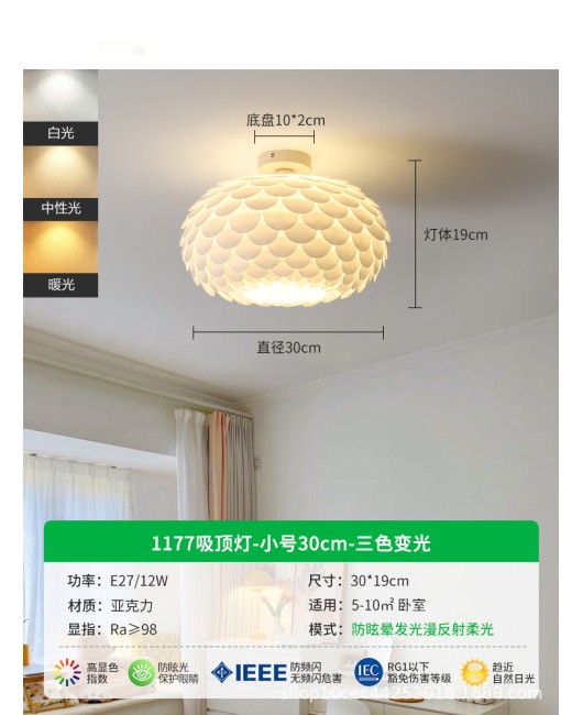 Bedroom ceiling light, modern and simple, master bedroom, study, warm French cream style lighting, creative feather room light