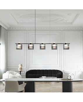 Italian minimalist living room pendant light, high-end creative circular master bedroom light, modern minimalist all copper glass dining room pendant light