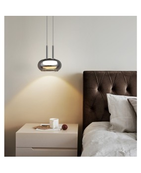 Bedroom bedside pendant light, high-end Italian minimalist light luxury creative design, background wall atmosphere, single head glass pendant light