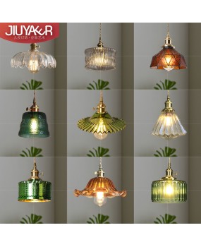 Nordic retro brass glass pendant light, bedside lamp, Japanese Wabi Sabi homestay, Western restaurant, bar counter, entrance single head pendant light
