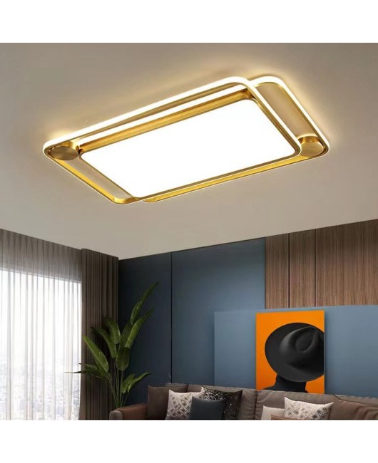 All copper living room light, LED eye protection, simple modern rectangular living room ceiling light, Nordic full spectrum ceiling light