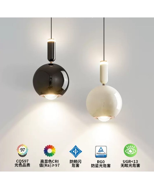 Round ball pendant light, modern minimalist, light luxury, creamy style hanging line light, creative lifting adjustable, master bedroom bedside lamp