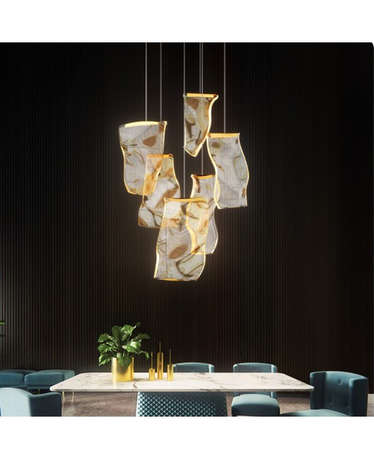 Duplex building large chandelier, postmodern minimalist light luxury living room lighting, creative Nordic lighting, staircase dining hall lighting