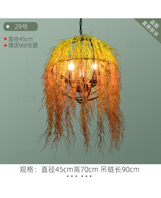 Industrial style retro walnut music restaurant bar plant flower pendant light creative green plant circular art pendant light