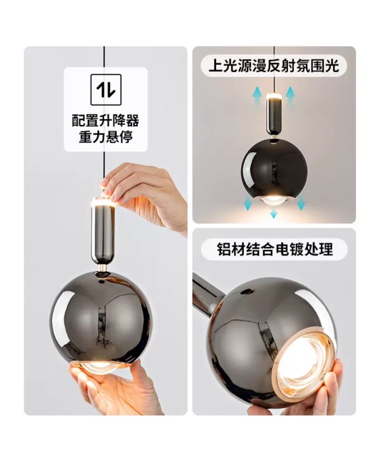 Round ball pendant light, modern minimalist, light luxury, creamy style hanging line light, creative lifting adjustable, master bedroom bedside lamp