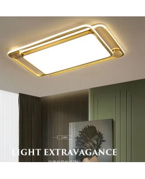 All copper living room light, LED eye protection, simple modern rectangular living room ceiling light, Nordic full spectrum ceiling light