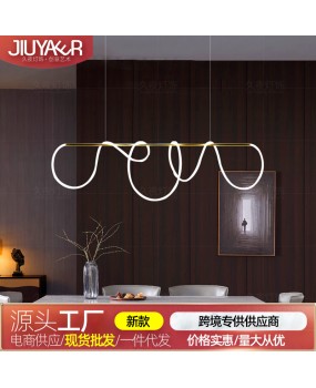 Nordic minimalist restaurant bar pendant light designer, artistic long dining table, personalized light tube, winding lines, musical notes, lighting fixtures