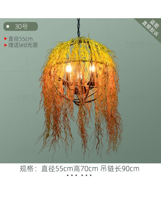 Industrial style retro walnut music restaurant bar plant flower pendant light creative green plant circular art pendant light