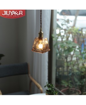Nordic retro brass glass pendant light, bedside lamp, Japanese Wabi Sabi homestay, Western restaurant, bar counter, entrance single head pendant light