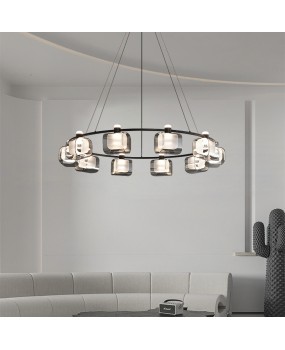 Italian minimalist living room pendant light, high-end creative circular master bedroom light, modern minimalist all copper glass dining room pendant light