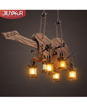 Loft American style creative retro industrial style coffee shop, Western restaurant, bar counter, hotpot restaurant, boat wood decoration pendant light
