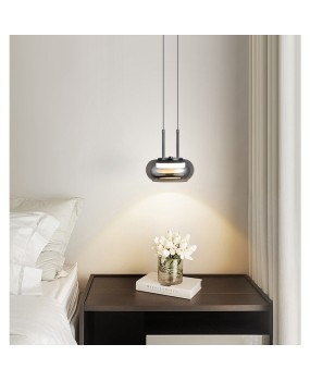 Bedroom bedside pendant light, high-end Italian minimalist light luxury creative design, background wall atmosphere, single head glass pendant light