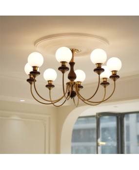 French living room pendant light, antique solid wood bedroom light, American retro restaurant main light, new Chinese magic bean dressing room light