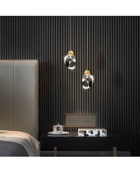Postmodern luxury crystal pendant light Nordic all copper creative bedroom bedside lamp corridor single head dining bar pendant light
