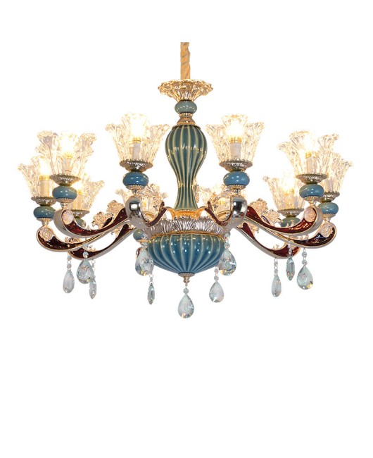 European style living room crystal chandelier, French style palace countryside villa retro ceramic chandelier, light luxury bedroom glass chandelier