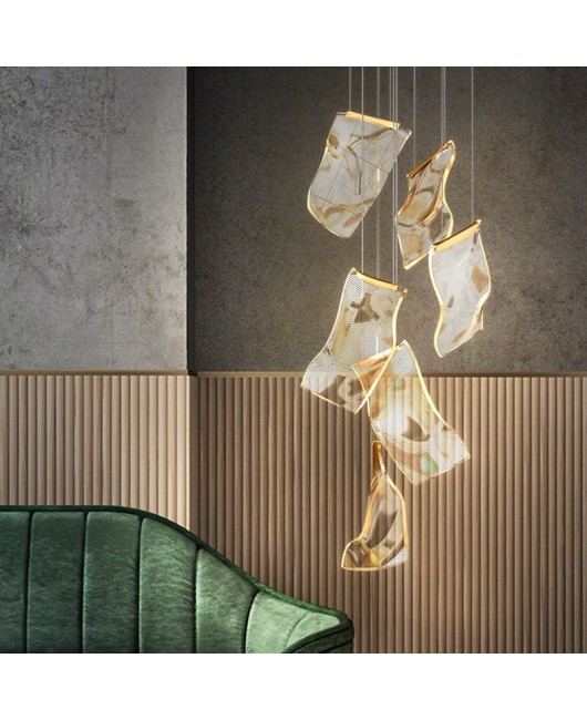 Duplex building large chandelier, postmodern minimalist light luxury living room lighting, creative Nordic lighting, staircase dining hall lighting