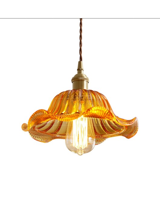 Nordic retro brass glass pendant light, bedside lamp, Japanese Wabi Sabi homestay, Western restaurant, bar counter, entrance single head pendant light