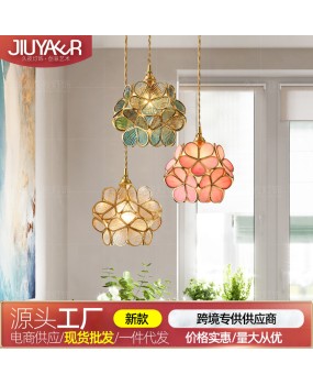 Nordic modern all copper pendant light, restaurant bar entrance, bedroom, bedside lamp, Japanese petal glass art pendant light