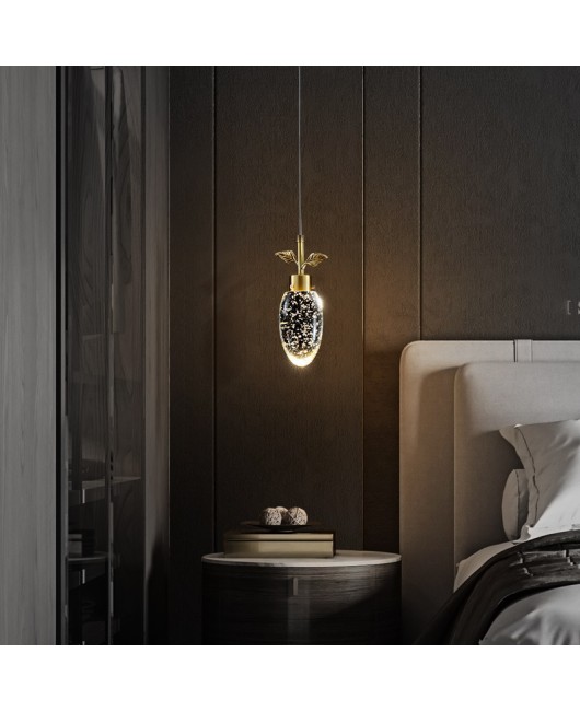 Postmodern luxury crystal pendant light Nordic all copper creative bedroom bedside lamp corridor single head dining bar pendant light