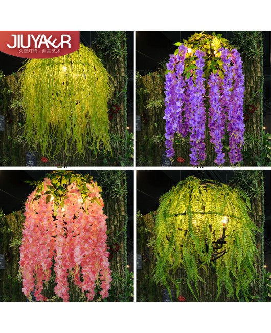 Industrial style retro walnut music restaurant bar plant flower pendant light creative green plant circular art pendant light