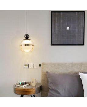 Nordic master bedroom amber single head round ball headboard pendant light, high-end modern and simple long line bar counter pendant light