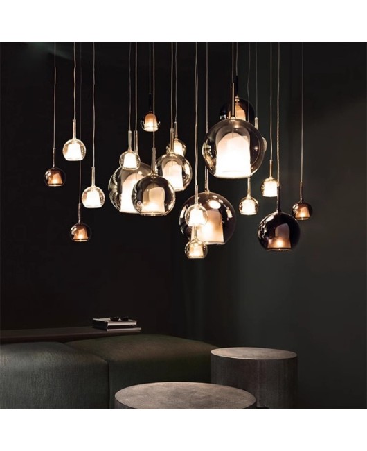 Modern and minimalist Italian designer restaurant pendant light, bar counter, bubble glass duplex staircase light, bedside small pendant light
