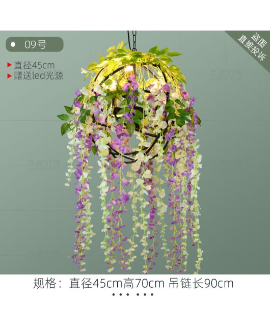 Industrial style retro walnut music restaurant bar plant flower pendant light creative green plant circular art pendant light