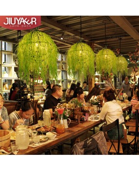 Industrial style retro walnut music restaurant bar plant flower pendant light creative green plant circular art pendant light