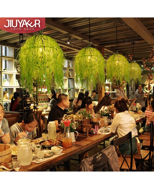 Industrial style retro walnut music restaurant bar plant flower pendant light creative green plant circular art pendant light