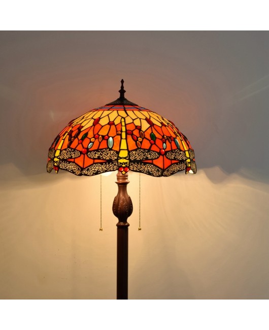 40CM European Tiffany Living Room Dining Room Floor Lamp American Decorative Colored Glass Red Dragonfly Bar Light