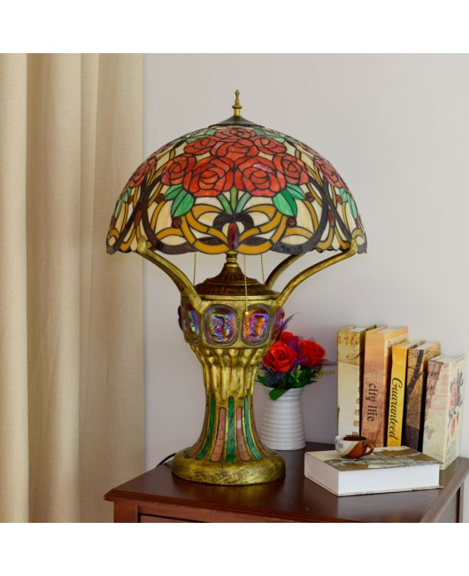 Europa Tiffany Countryside Rose Living Room Bedroom Bar Front Desk Decorative Desk Lamp Decorative Colored Glass