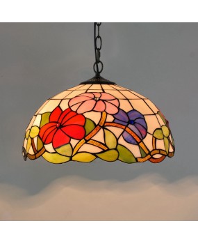 Europa Tiffany Countryside Colored Glass Art Living Room Dining Room Pendant Red Morning Glory 40CM Light Fixture
