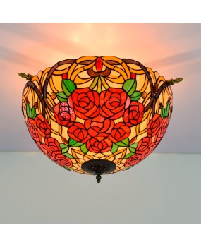 55CM European Tiffany Rose Colored Glass Small Living Room Dining Room Bar Bedroom Art Semi Ceiling Light