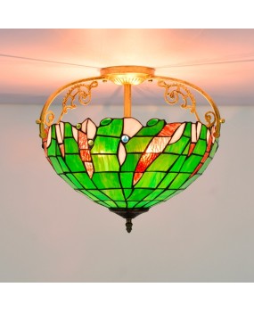40CM Euro Tiffany Green Bead Colored Glass Restaurant Bedroom Corridor Glass Half Hanging Ceiling Light