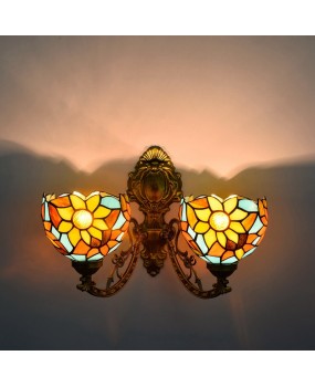 Europa Tiffany Corridor Double Headed Wall Lamp American Creative Colored Glass Living Room Dining Room Sunflower Glass Lamp