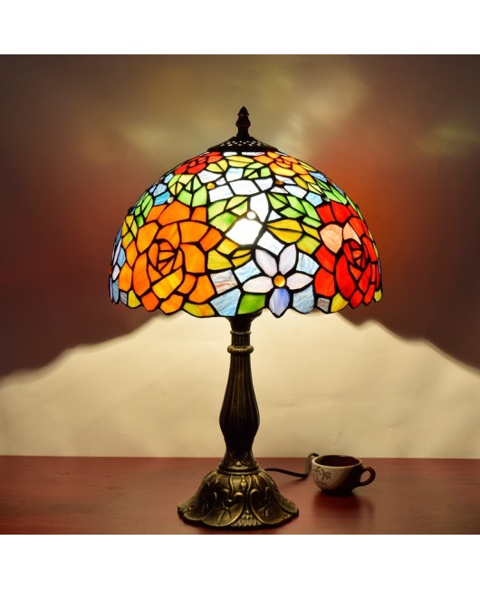 Europa Tiffany Country Rose Bar Hotel Bedroom Bedhead Desk Lamp American Europa Art Glass Lighting