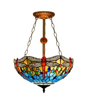 Europa Tiffany countryside colored glass living room, dining room, bedroom counter pendant light, blue dragonfly European style pendant light