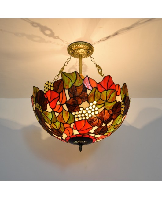50cm European style Tiffany countryside vintage grape vintage European style Tiffany colored glass restaurant bedroom pendant light