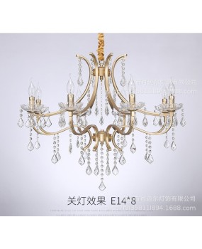 American crystal living room bedroom pendant light dining room study light wrought iron candle creative personality crystal pendant light