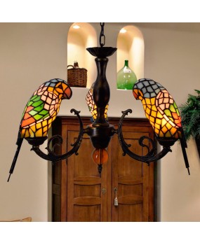 American style rural corridor glass chandelier parrot bird European Tiffany decorative light corridor entrance hall chandelier