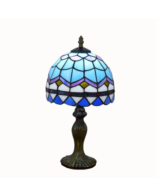 Minimalist European Blue Mediterranean Tiffany Colored Glass Bedhead Desk Lamp 20CM Small Light Fixture